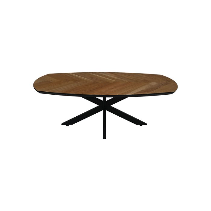 Bruin eikenhout ovale eettafel met vissengraat patroon met zwarte matrix-frame poten
