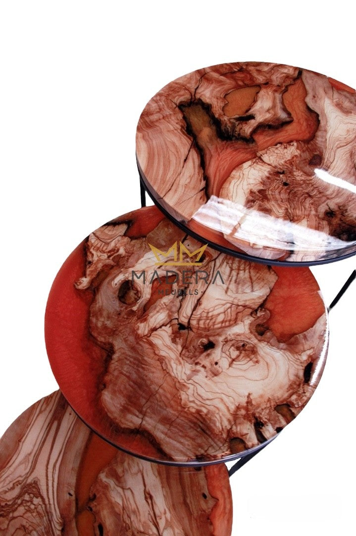 Ronde Kanyon amber epoxy bijzettafel boven