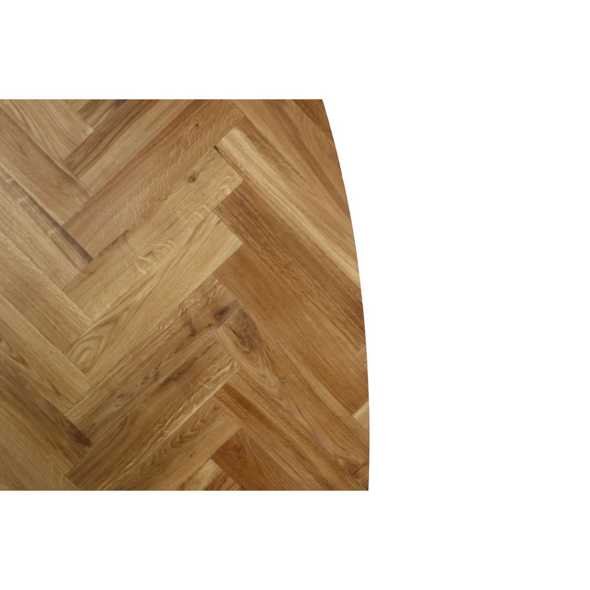 Ovale eiken eettafel met visgraten patroon tafelblad details