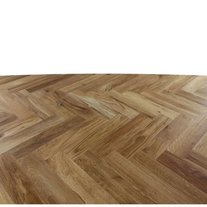 Eikenhout visgraten salontafel bewerkt met kleurenolie ontwerp tafelblad