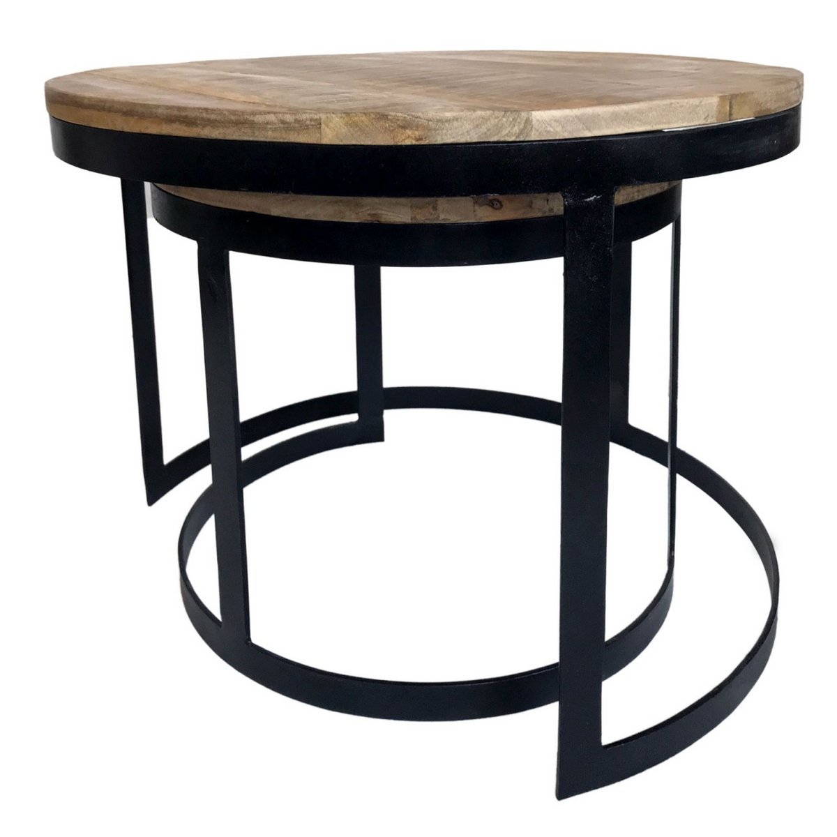 Austin salontafelset massief tabacco hout met poedercoaten zwart metalen frame in elkaar zijkant