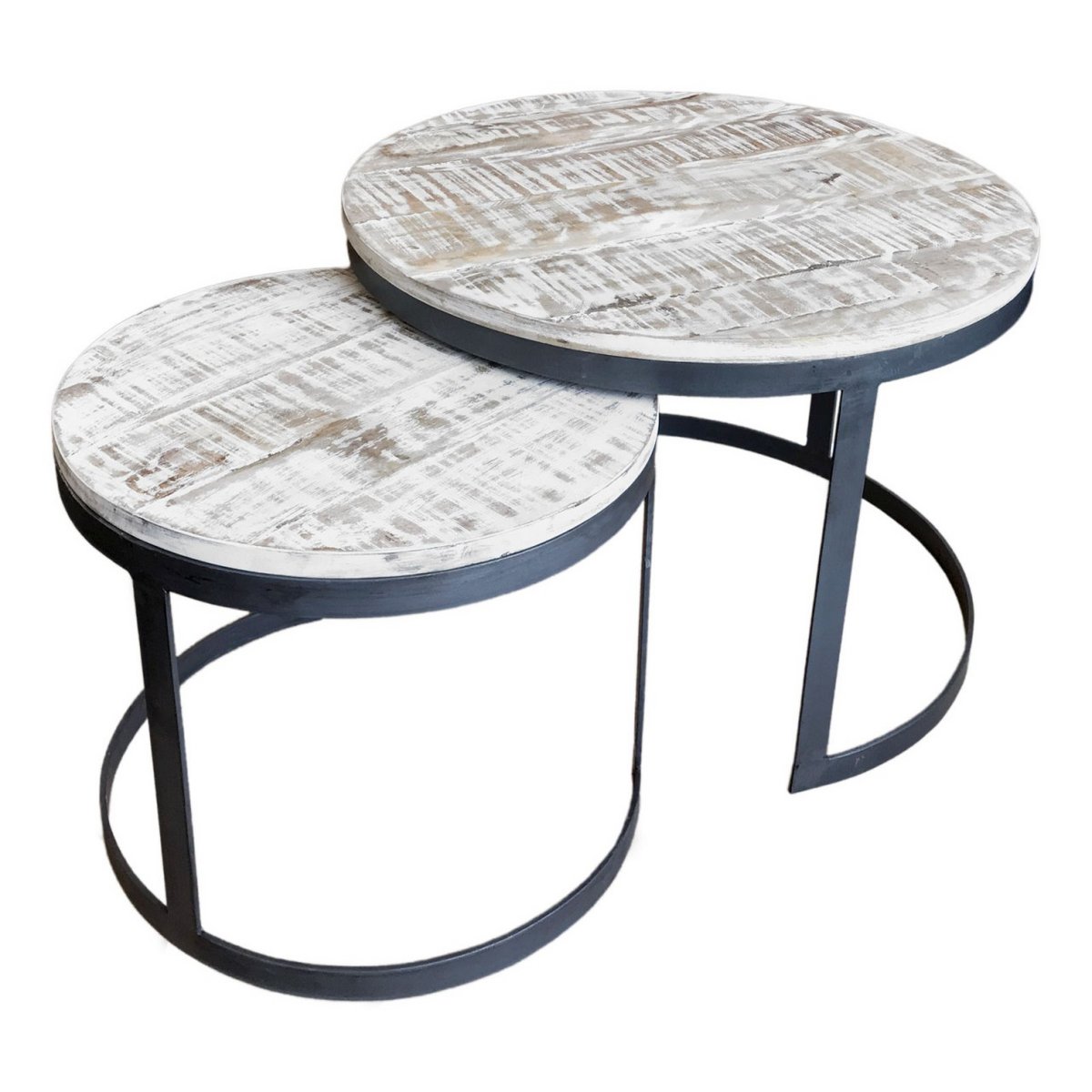 Austin salontafelset massief wit hout met poedercoaten zwart metalen frame