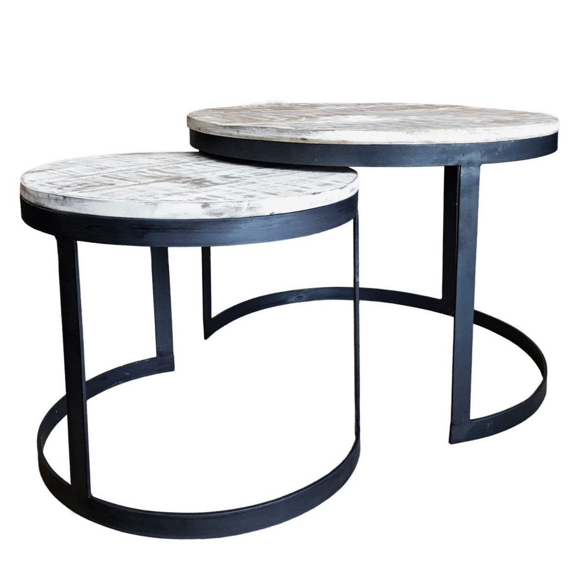 Austin salontafelset massief wit hout met poedercoaten zwart metalen frame zijkant