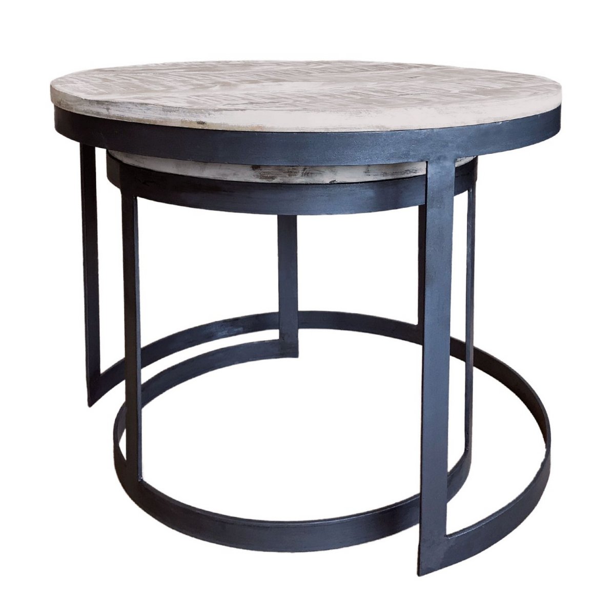 Austin salontafelset massief wit hout met poedercoaten zwart metalen frame in elkaar geschoven