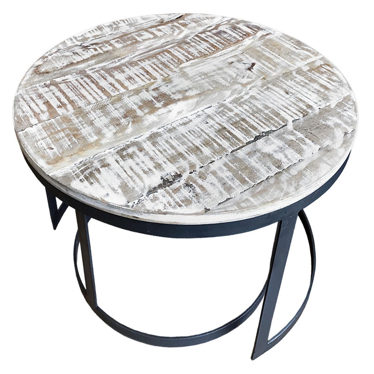 Austin salontafelset massief wit hout met poedercoaten zwart metalen frame bovenkant