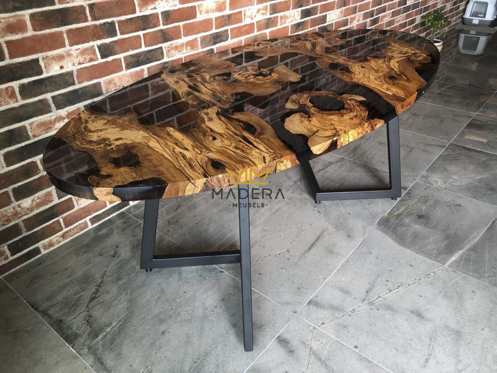 Ovale eiken hematite epoxy eettafel