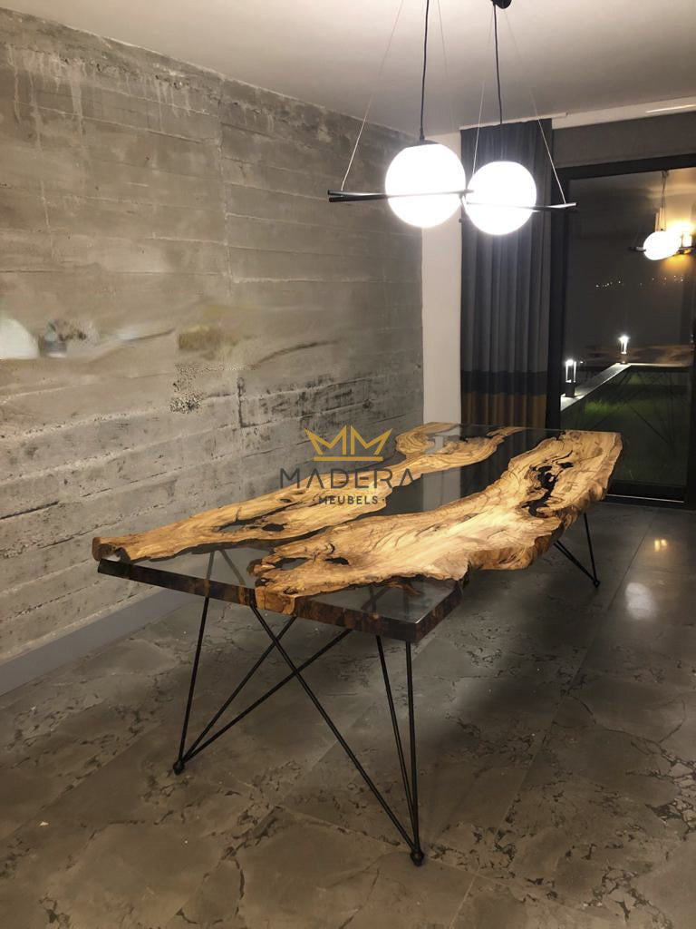 Live Edge olijfhout boomstam Epoxy Eettafel