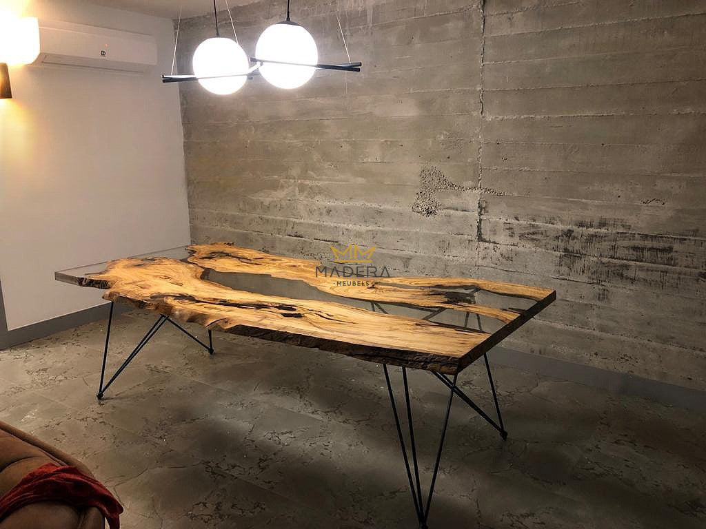 Live Edge olijfhout boomstam Epoxy Eettafel hoek