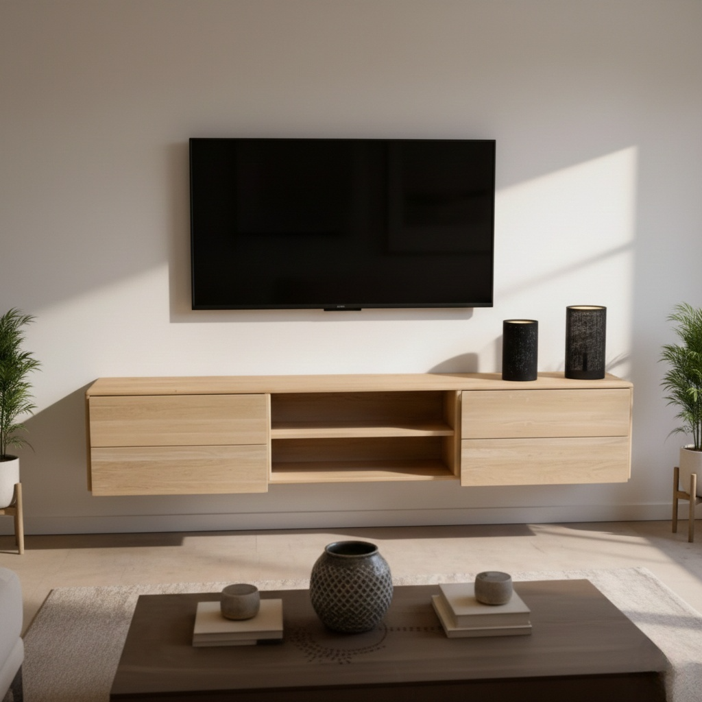 Avento Oak Signature – Massief Eiken Zwevend TV-Meubel met Lades