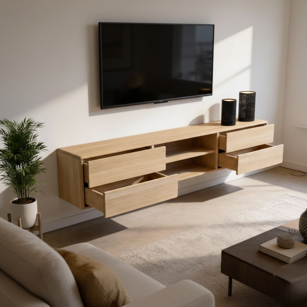 Avento Oak Signature – Massief Eiken Zwevend TV-Meubel met Lades