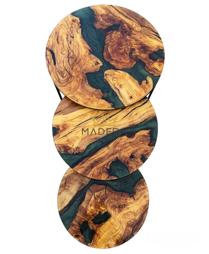 Kanyon emerald epoxy en olijf ronde bijzettafel boven