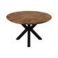 Bruin eikenhout ronde eettafel met vissengraat patroon met zwarte matrix-frame poten