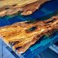 Rechte Epoxy Eettafel - ''Swiss Blue''
