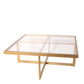 gouden salontafel gemaakt van RVS en dik glas grote tafel