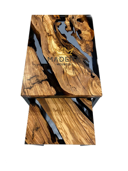 Klassieke hematite epoxy en olijf bijzettafel maten boven