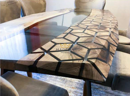 Epoxy eettafel Egoista olijfhout tafelblad glans en model