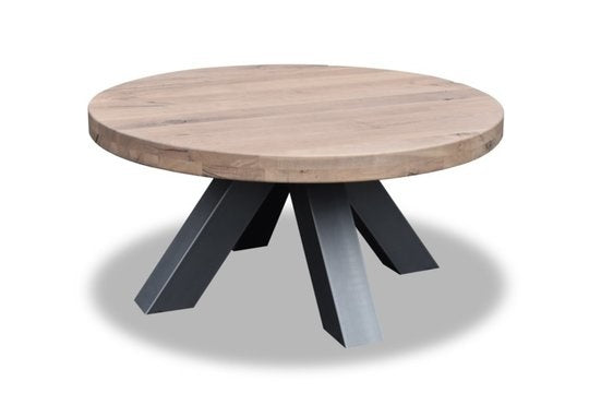 Eiken ronde salontafel met matrix-frame poten