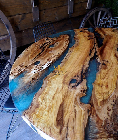 Ronde Epoxy Eettafel - ''Metallic Emerald''