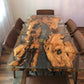 Rechte epoxy eettafel met olijfhout tafelblad geheel