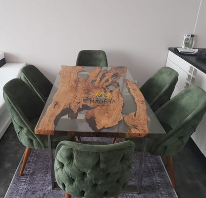 Rechte epoxy eettafel met olijfhout klein 
