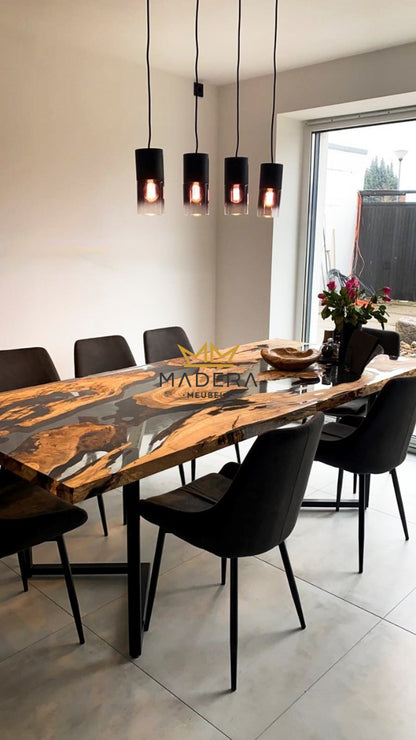 Rechte epoxy eettafel met olijfhout groot