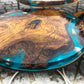 Kanyon turquoise zee epoxy en olijf ronde bijzettafel glans epoxy