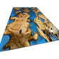 Rechte ocean epoxy eettafel met olijfhout tafelblad