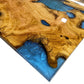 Rechte ocean epoxy eettafel met olijfhout tafelblad afwerking
